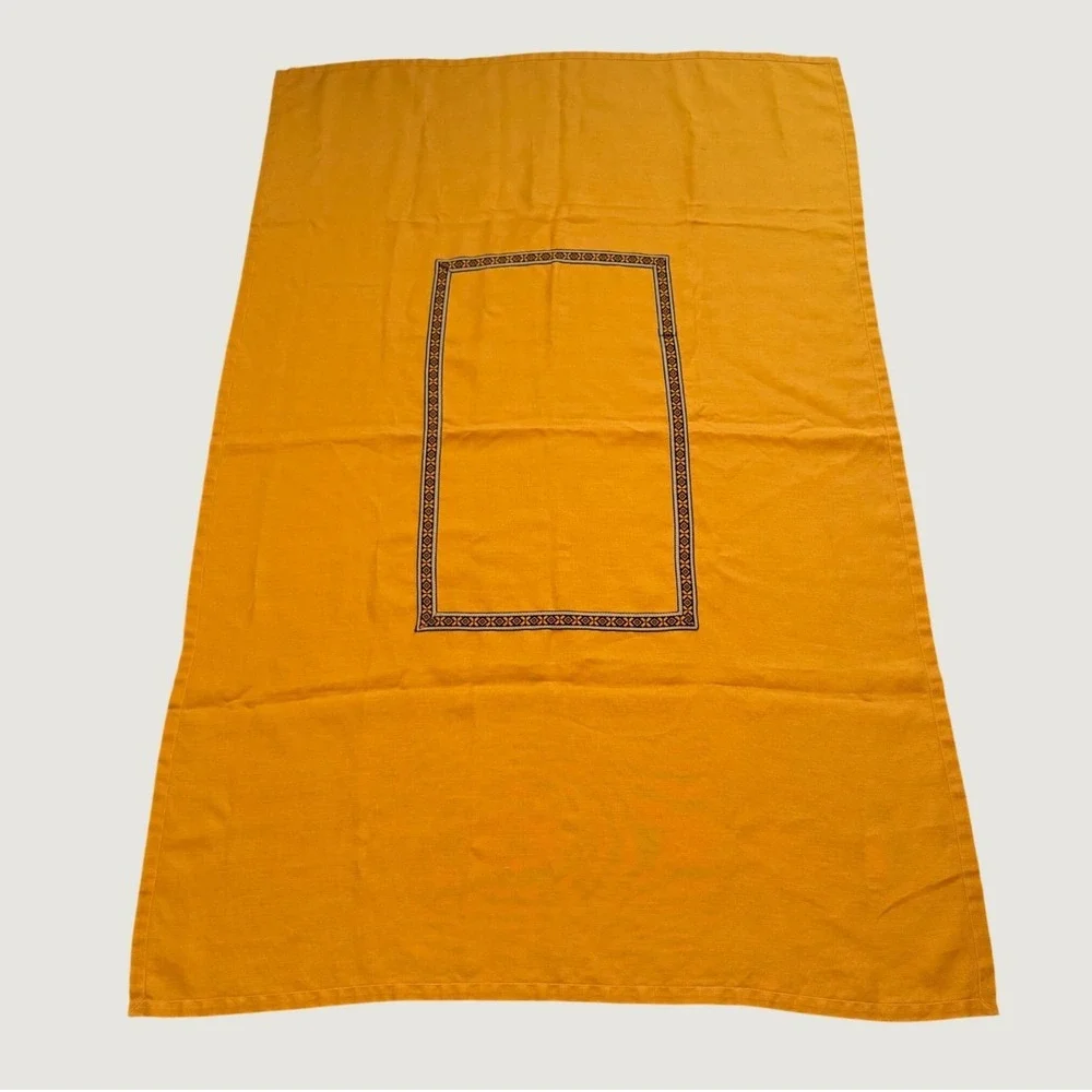 Orange Vintage Rectangular Tablecloth with Geometric Center Border Pattern 64x42